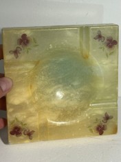 SCRUMIERA ALABASTRU - Onix - Pictata manual - Mare : 15 x 15 cm - Vintage !