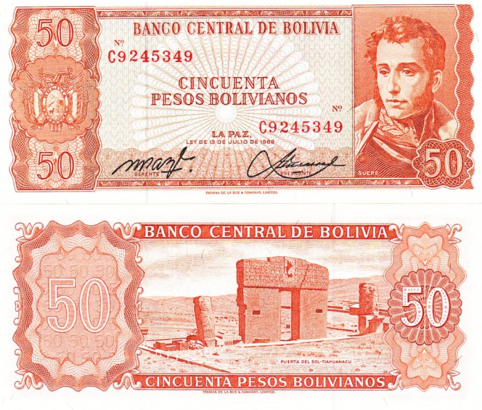 Bolivia 50 Bolivianos 1962 P-182 UNC
