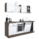 Mobilier de bucătărie Yorki 220, cu corp din stejar Yorki, fațade albe cu finisaj satinat, cu element inferior pentru cuptor, fără blat de lucru