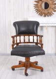 Scaun Chesterfield din lemn mahon cu tapiterie neagra MAR148