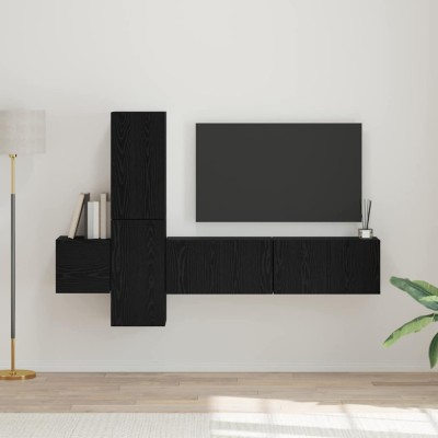 Set comodă TV Pe perete 5 pcs Stejar negru Lemn compozit foto