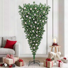 vidaXL Brad de Crăciun artificial cu design răsturnat, pre-iluminat, cu set de bile 3396875