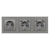 Priză cu &icirc;mpăm&acirc;ntare Nova III cu două conectori USB cu cadru gri