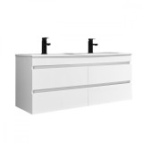 Mască de baie Cube 120 cu chiuvetă ceramică, 2 sertare, vopsită &icirc;n alb lucios