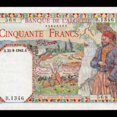 ALGERIA █ bancnota █ 50 Francs █ 1942 █ P-84 █ UNC █ necirculata