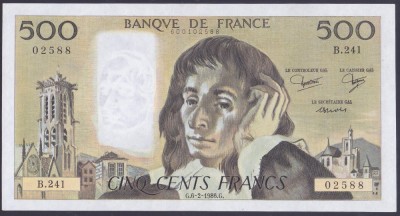 Bancnota Franta 500 Franci 1986 - P156e aUNC ( vezi descriere ) foto