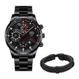 Set cadou cu ceas barbatesc Deyros Casual full negru si bratara eleganta