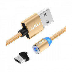 Cablu magnetic incarcare telefon, TOPK, LED 1m, 2.4A USB Micro USB 360, compatibil cu majoritatea telefoanelor mobile, gold