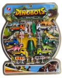 Set 6 Mașinuțe Metal Dinobots cu Semne Circulație, 6-7cm, Tracțiune, Peste 3 Ani