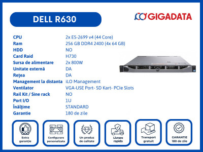 Dell R630 2x E5-2699 v4 256GB H730 2x PS Server 6 Luni Garantie foto
