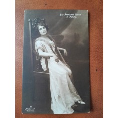 Fotografie tip carte postala, Francisca Rozan in piesa Patima, inceput de secol XX