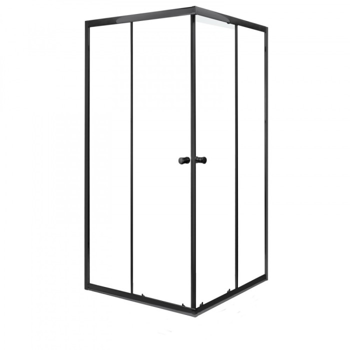 Cabină de duș pătrată Olga Black 90x90 cm fără cădiță de duș - profil negru, sticlă transparentă