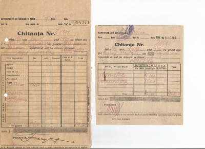 Romania, 2 chitanţe eliberate de adm. financiare din Bucureşti şi Bihor foto