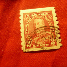Timbru Canada 1935 Rege George V , val. 3C stampilat carmin , dantelat lateral