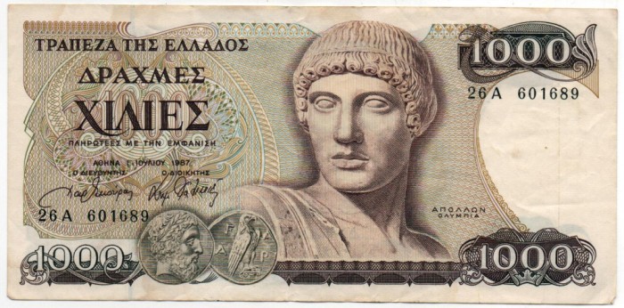 Bancnotă 1000 Drahme - Grecia, 1987