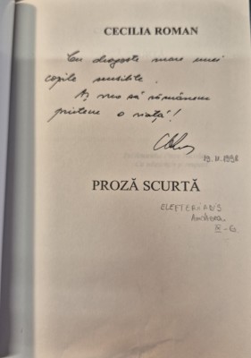 Proza scurta Cecilia Roman cu autograf foto
