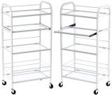 Ucenic Coafor cu Roti si 4 Sertare Enzo Model 1018W Alb - Mobilier Salon Profesional, Cadru Metalic Robust, Rafturi Sticla
