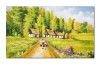 Tablou peisaj rural pictat manual, Amintiri din coplarie, 100x60cm ulei pe panza, Constantin Feraru