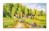 Cumpara ieftin Tablou peisaj rural pictat manual, Amintiri din coplarie, 100x60cm ulei pe panza, Constantin Feraru