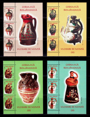 ✅RO 2006 ,LP 1729 ,&amp;quot;Ceramica rom./ Ulcioare nunta (III)&amp;quot;-straif de 3+manseta ,MNH foto