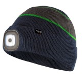 Caciula cu lanterna LED reincarcabila USB, premium, albastru marin-gri-verde