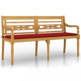 Cumpara ieftin Banca Batavia cu perna rosie, 150 cm, lemn masiv de tec