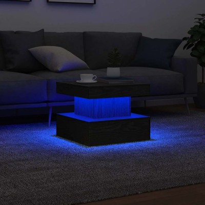vidaXL Masuta de cafea cu lumini LED Stejar negru 50x50x40 cm foto