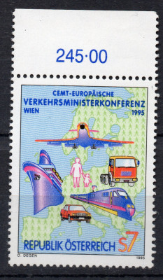 AUSTRIA 1995, Transporturi, Aviatie, Locomotiva, Vapor, serie neuzata, MNH foto