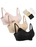 Sutien fără cusături pentru alăptare, set de 3, acoperire completă, cu prelungitoare și cleme &ndash; Roz/Neagr/Bej M