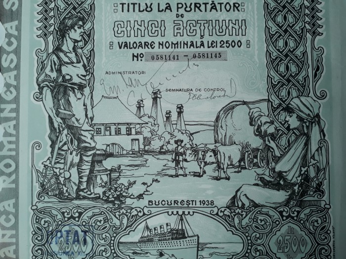 2500 Lei 1938 Banca Romaneasca actiuni vechi / Romania 581145