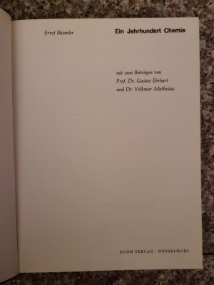 Ein Jahrhundert Chemie - Ernst Baumler , B23 foto