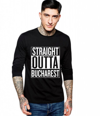 Bluza barbati neagra - Straight Outta Bucuresti - M foto