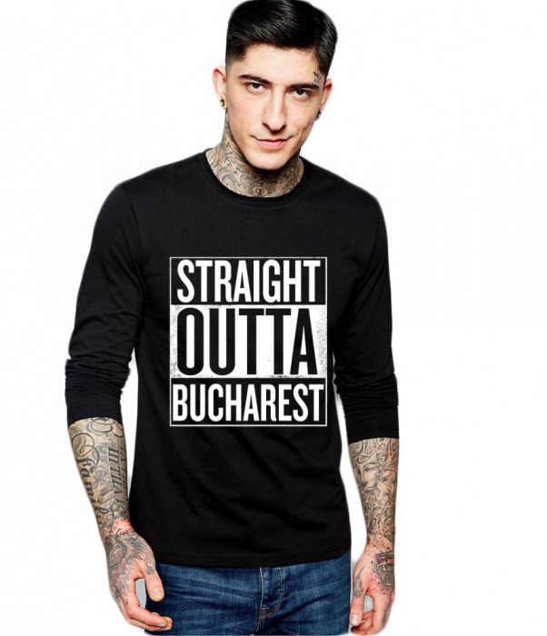 Bluza barbati neagra - Straight Outta Bucuresti - 2XL