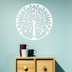 Decoratiune de perete lemn Agac 4, Alb, 58x58 cm