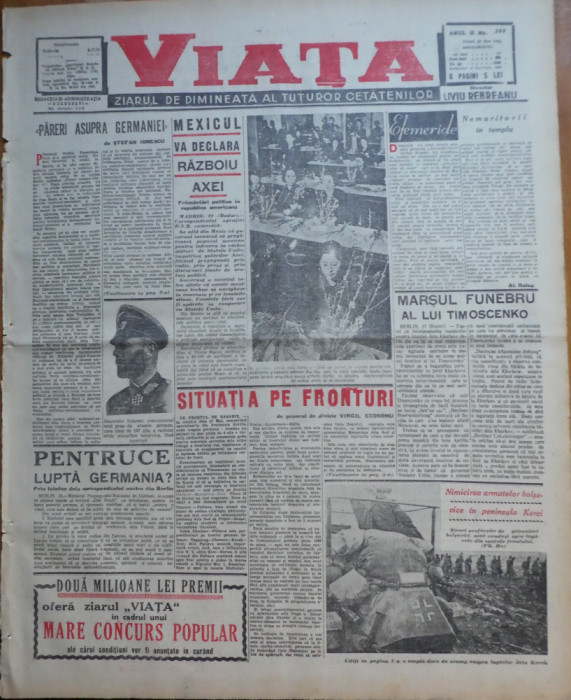 Viata, ziarul de dimineata; director: Rebreanu, 29 Mai 1942, frontul din rasarit