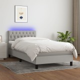 Gossi pat cu arcuri, saltea si led, gri deschis, 90x200 cm, textil