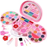 Trusa de machiaj pentru copii, Set Make-Up WePro Store, luciu de buze, farduri, oglinda, Design inedit, Usor de transportat, Non-toxic, Roz, 3 ani +