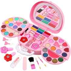 Trusa de machiaj pentru copii, Set Make-Up WePro Store, luciu de buze, farduri, oglinda, Design inedit, Usor de transportat, Non-toxic, Roz, 3 ani +