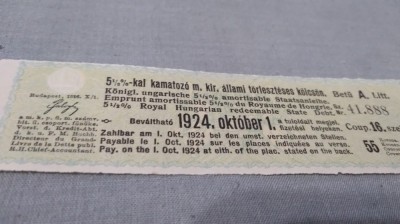 CUPOANE DE TREZORERIE CU REDUCERE 1924 UNGARIA foto