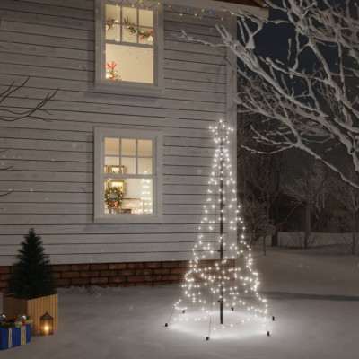 vidaXL Brad de Crăciun cu țăruș, 200 LED-uri, alb rece, 180 cm foto