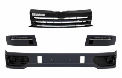Prelungire Bara Fata cu Grila Centrala fara emblema si Lumini de zi LED DRL VW Transporter Multivan Caravelle T5 T5.1 Facelift (2010-2015) Sportline P foto