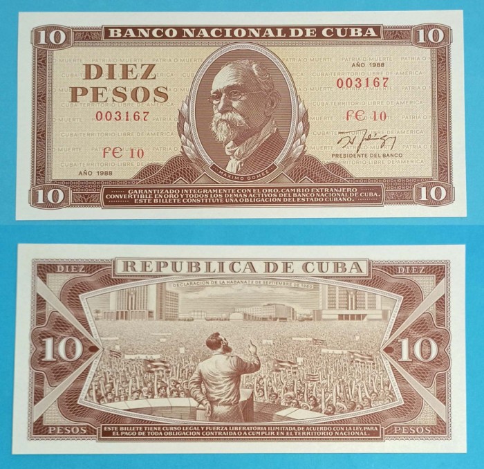 Cuba 10 Pesos 1988 &#039;Discurs Castro&#039; UNC serie: FE10 003167 p#104