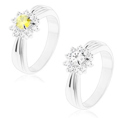 Inel lucios cu crestături de aceeași lungime, decupaj de floare realizat din zirconii rotunde - Marime inel: 55, Culoare: Transparent