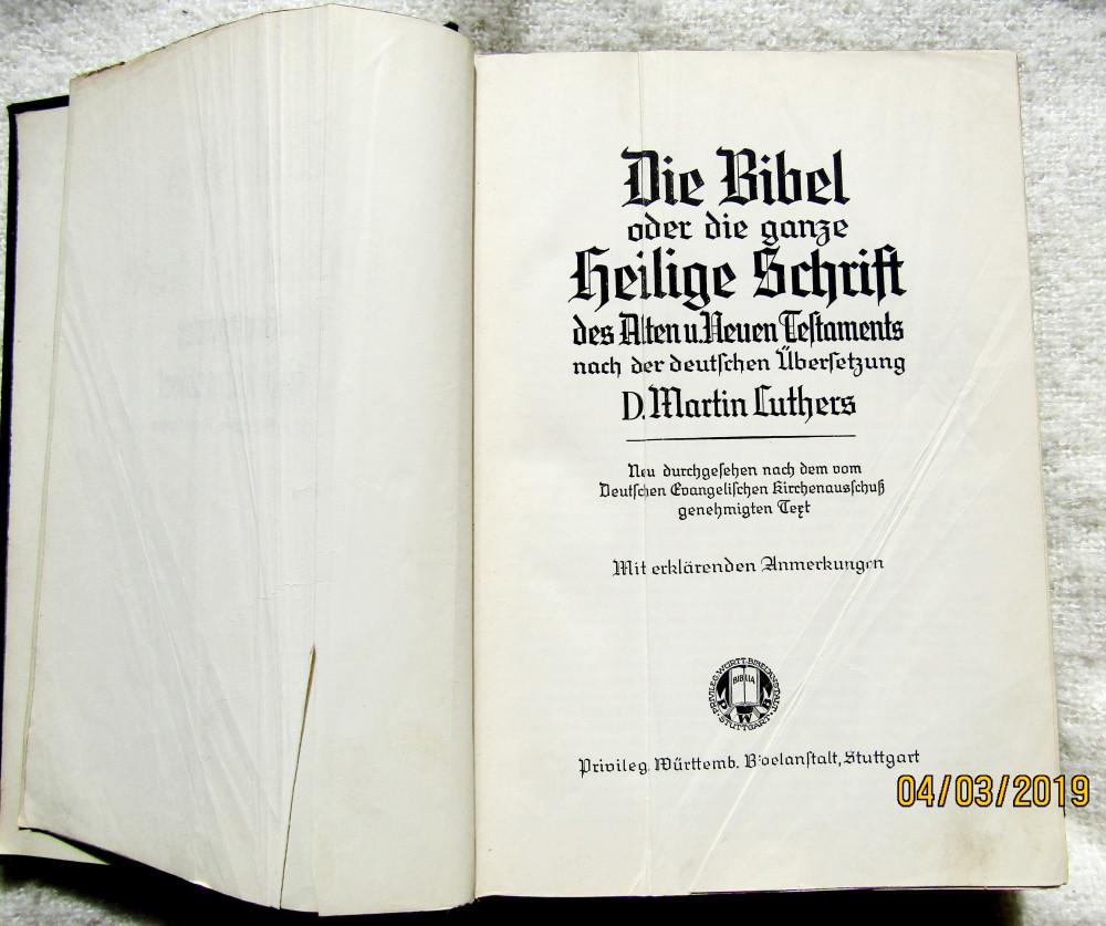 Martin Luther (n.1483 - 1546) Biblie Comemorativa Stuttgart1940. | Okazii.ro