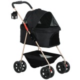 PawHut Cărucior pentru Animale de Companie 3 &icirc;n 1 cu 4 Roți și Geantă de Transport Detașabilă, 76x50x102 cm, Negru | Aosom Romania