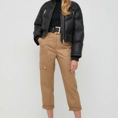 MICHAEL Michael Kors pantaloni femei, culoarea bej, drept, high waist