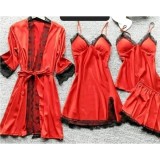 Cumpara ieftin Set Pijama de Dama 4 Piese din Satin Rosu