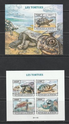 Burundi 2013 - Broaste Testoase S/S 1v + M/S 1v NEDANTELATE MNH foto