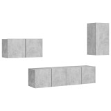 Cumpara ieftin Set de dulapuri TV, 4 piese, gri beton, lemn prelucrat
