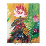 Tablou cu nuferi pictat manual, 60x50cm ulei pe panza in cutit efect 3D, gata de agatat pe perete